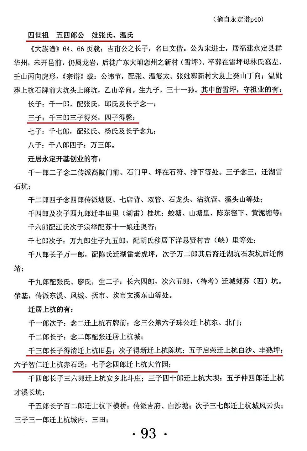 五四郎千三郎后裔迁徙来源永定谱1